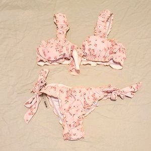 Shein Pink Floral Ruffle Bikini
